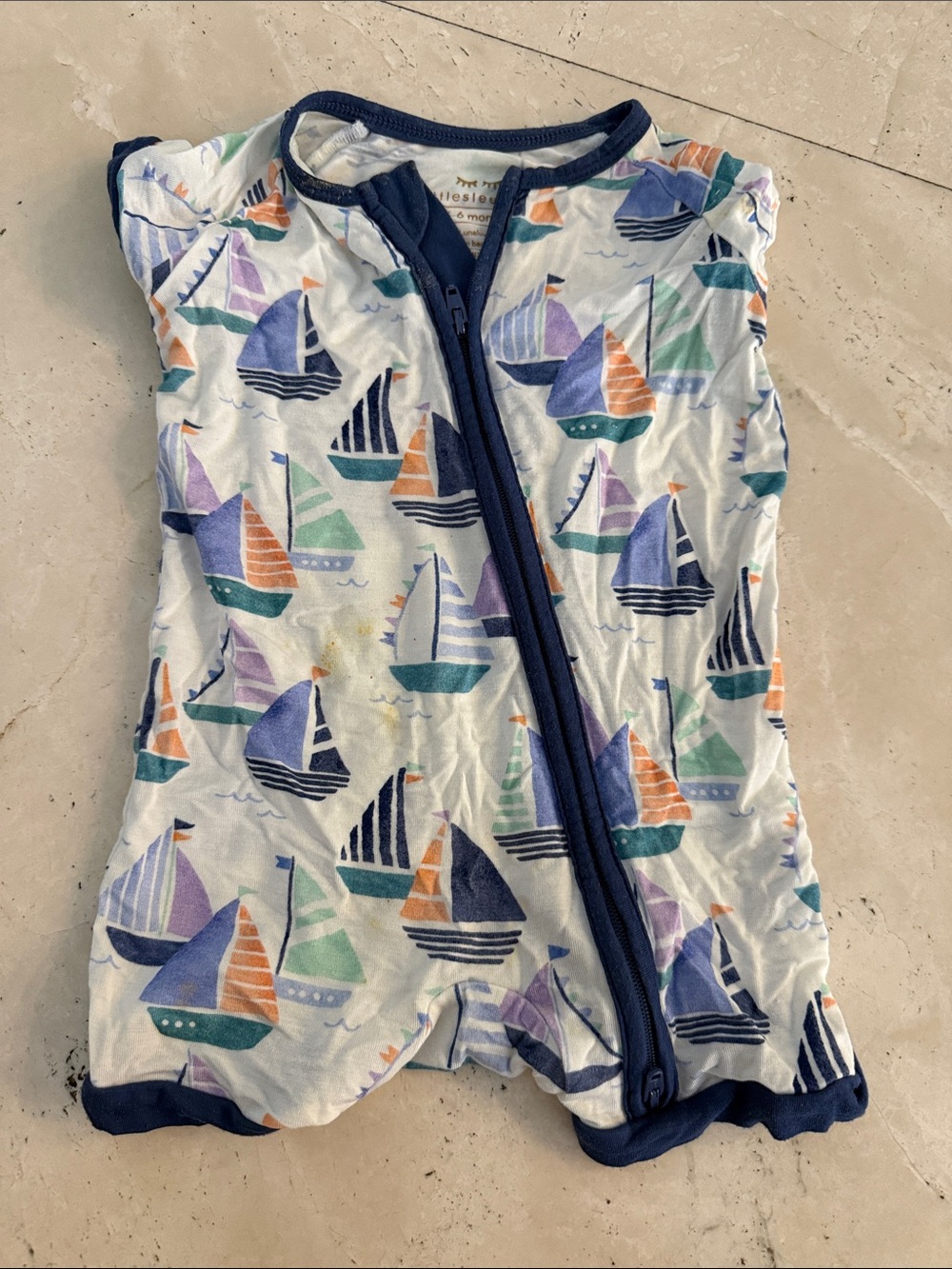 Little sleepies Kids Navy-Trim Sailboat Printed Pajama Romper